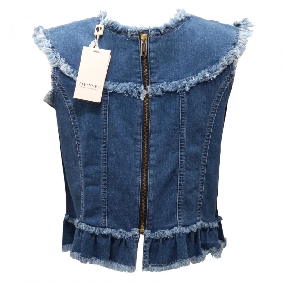 5915AC giubbotto smanicato bimba GIRL TWIN-SET frajed sleeveless jacket kids