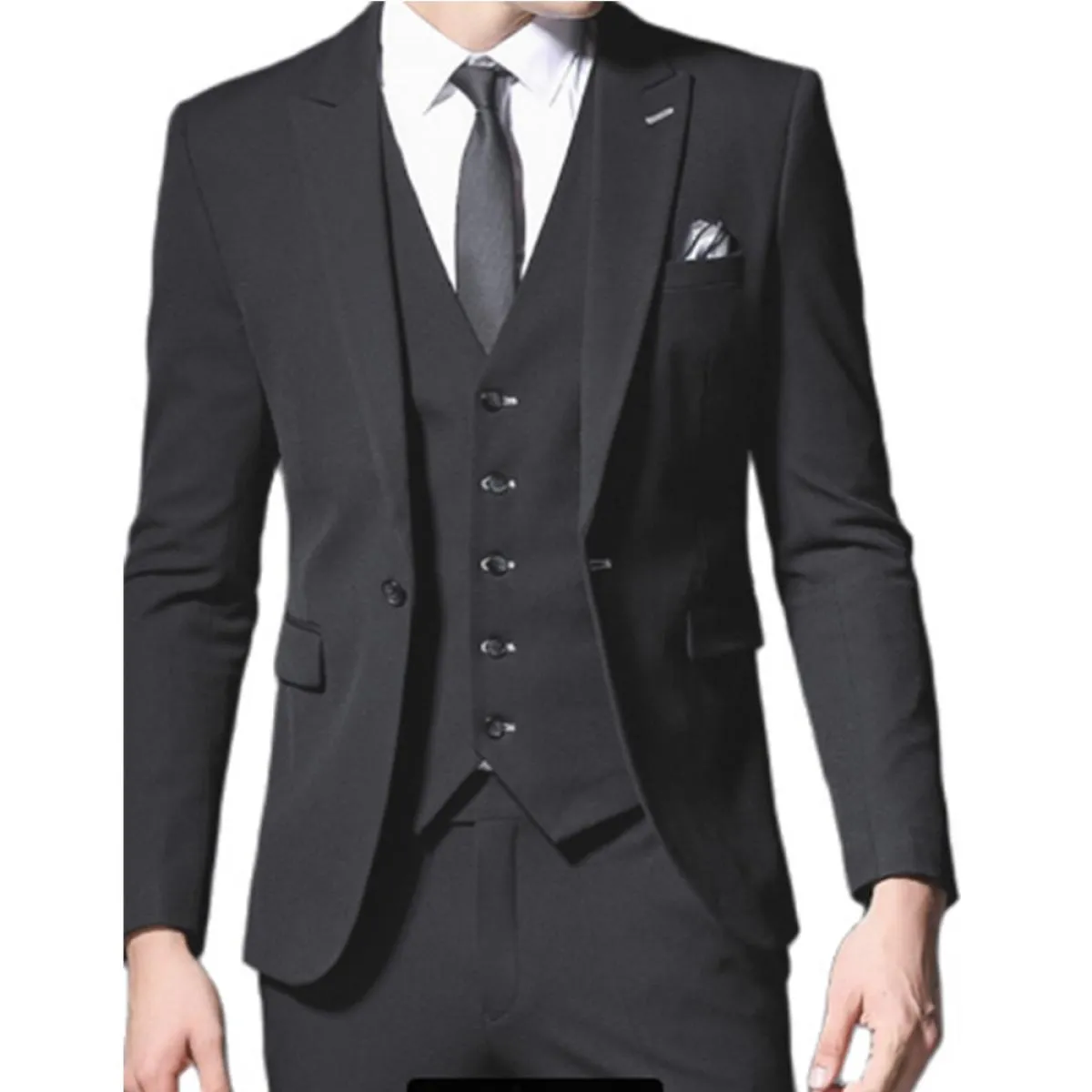 Abiti da uomo slim fit neri in 3 pezzi per fidanzato con risvolto con visiera smoking da sposa smart casual uomo giacca moda gil