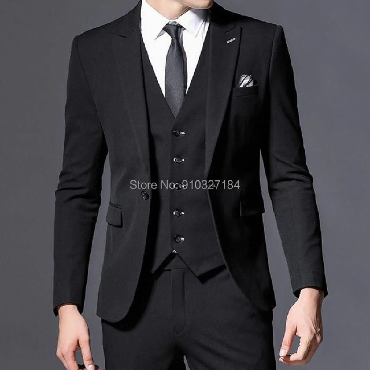 Abiti da uomo slim fit neri in 3 pezzi per fidanzato con risvolto con visiera smoking da sposa smart casual uomo giacca moda gil