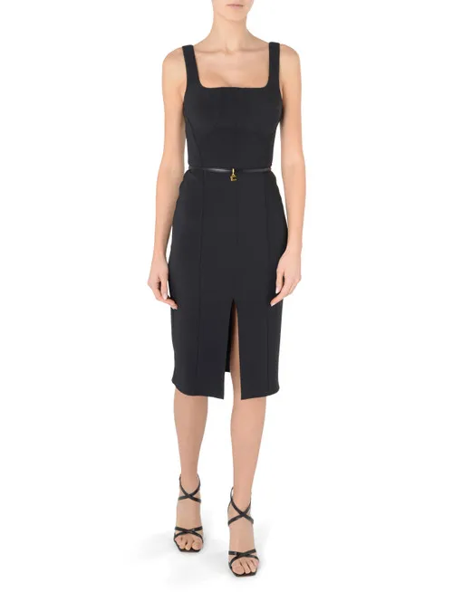 Abito tubino Elisabetta Franchi in crepe nero con cintura