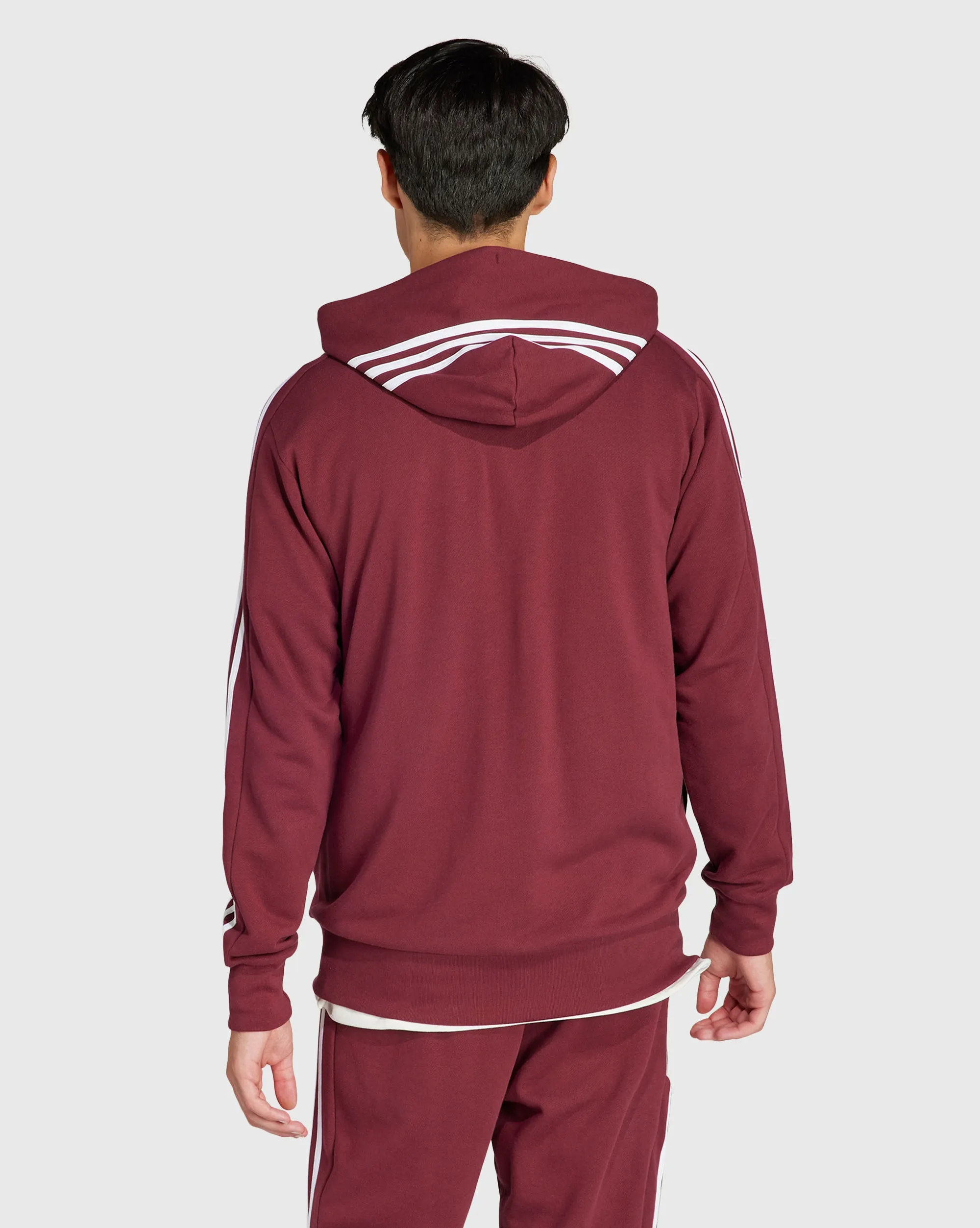 Adidas Felpa con cappuccio Essentials French Terry 3-Stripes Full-Zip Rosso Uomo