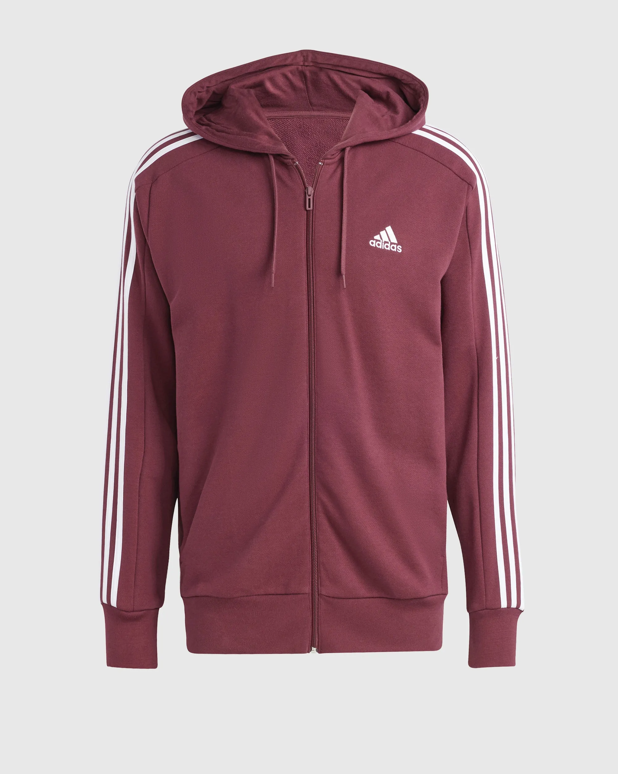 Adidas Felpa con cappuccio Essentials French Terry 3-Stripes Full-Zip Rosso Uomo