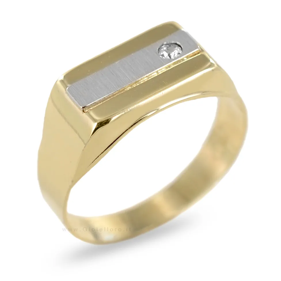 ANELLO DA UOMO IN ORO GIALLO E BIANCO CON ZIRCONE
