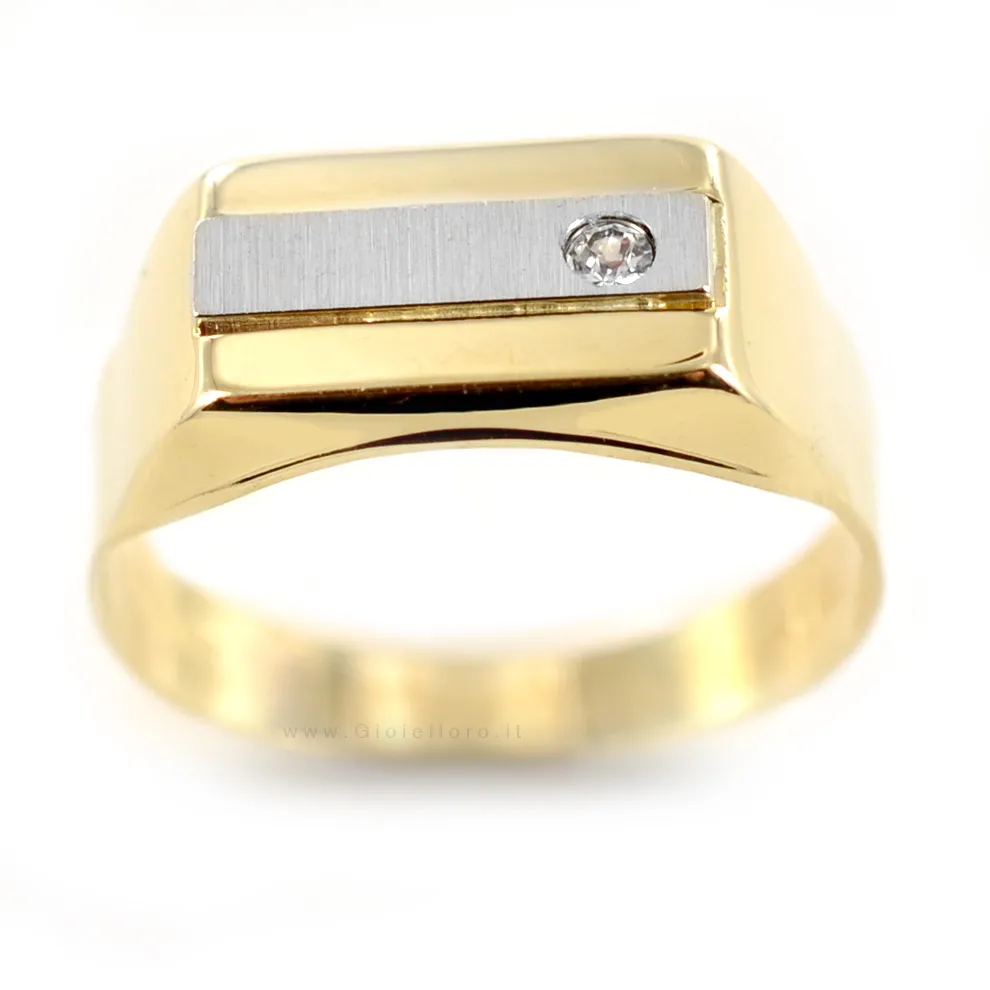 ANELLO DA UOMO IN ORO GIALLO E BIANCO CON ZIRCONE