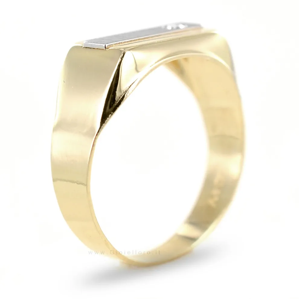 ANELLO DA UOMO IN ORO GIALLO E BIANCO CON ZIRCONE