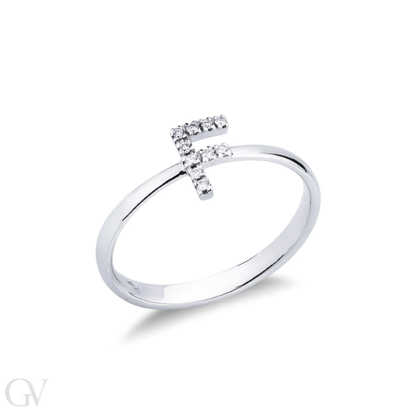 Anello in Oro bianco 18k con lettera F in Diamanti