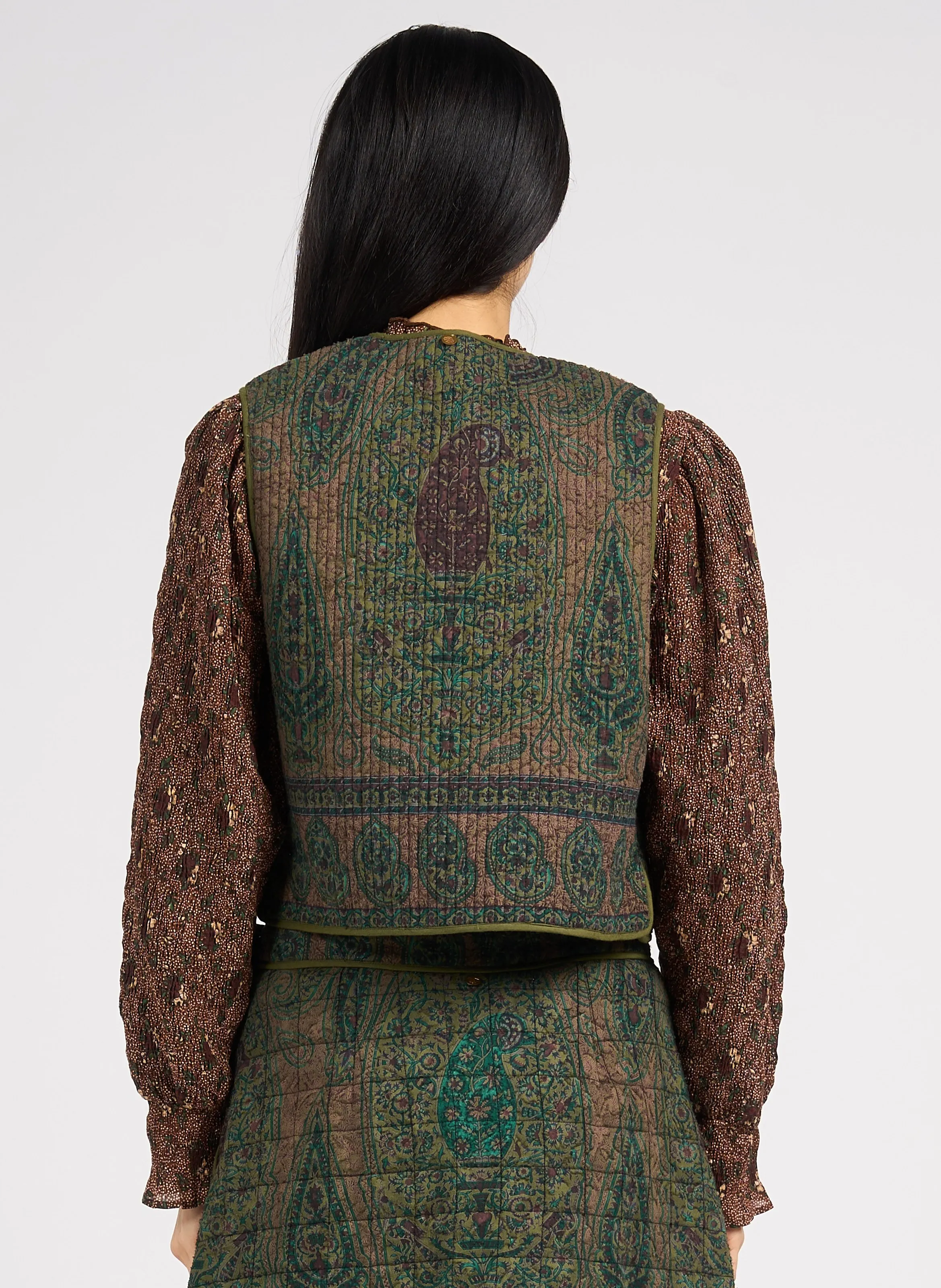  ANTIK BATIK   TAJARO - Gilet diritto con collo rotondo in cotone | Verde