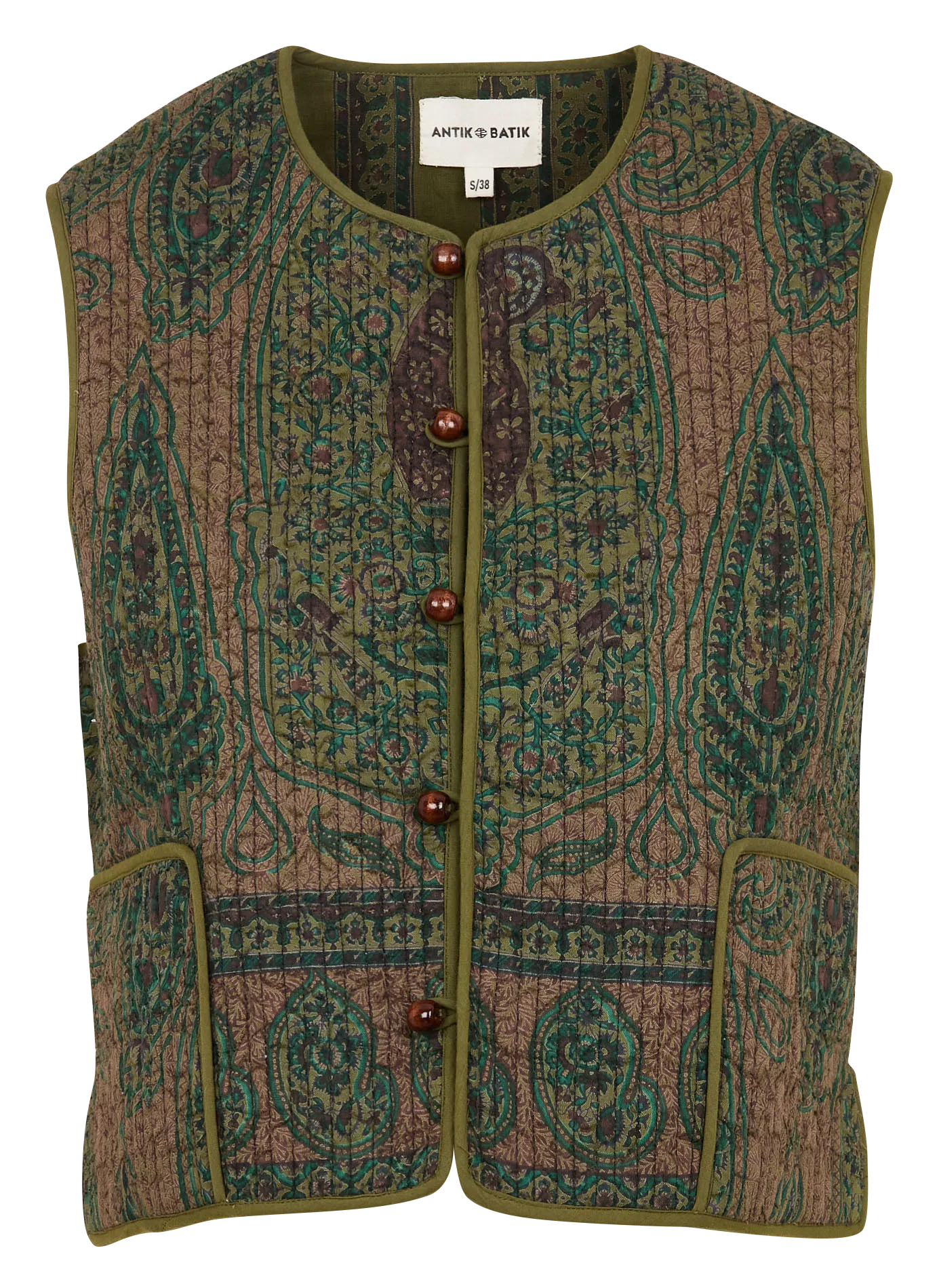  ANTIK BATIK   TAJARO - Gilet diritto con collo rotondo in cotone | Verde