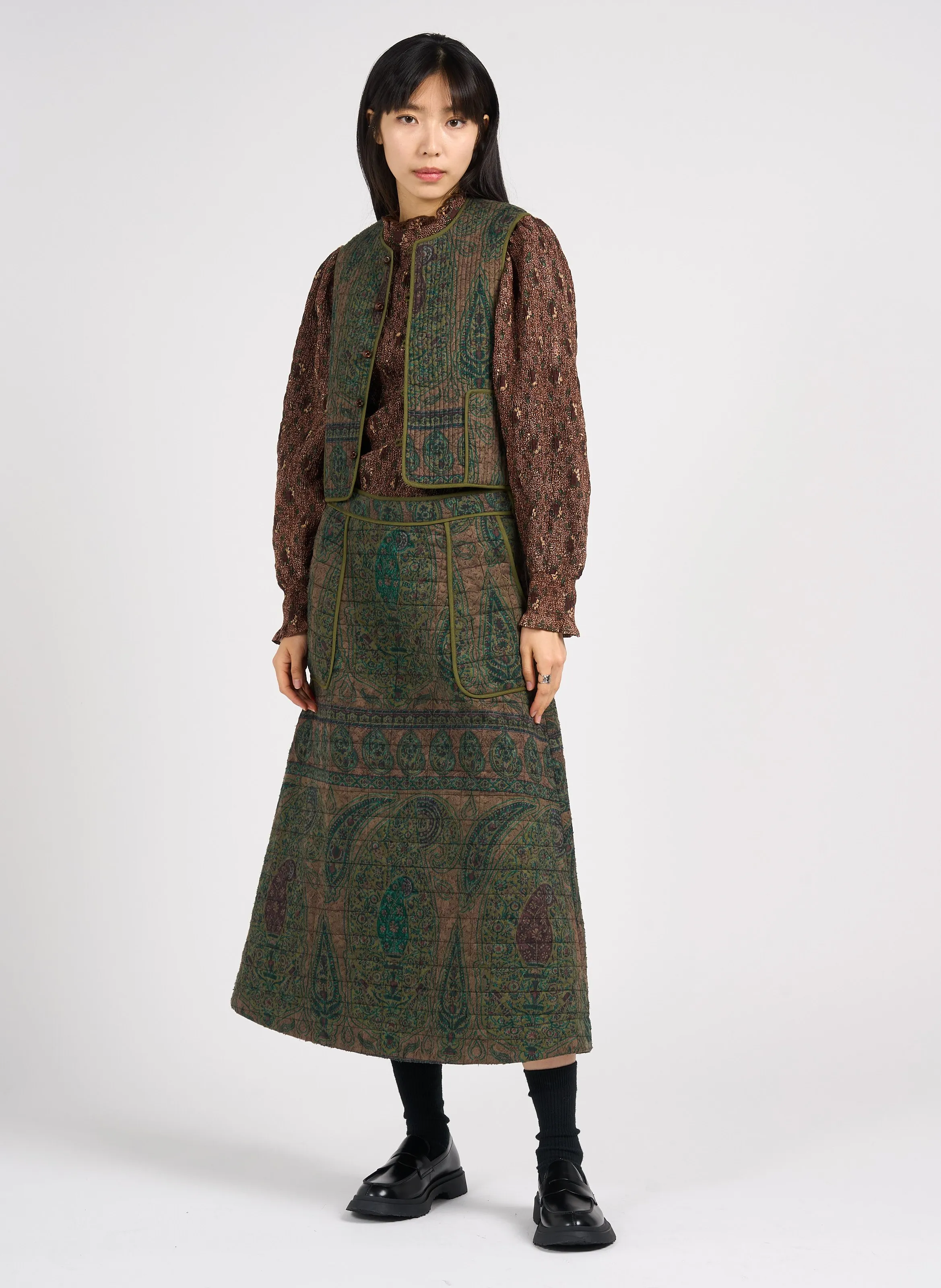  ANTIK BATIK   TAJARO - Gilet diritto con collo rotondo in cotone | Verde