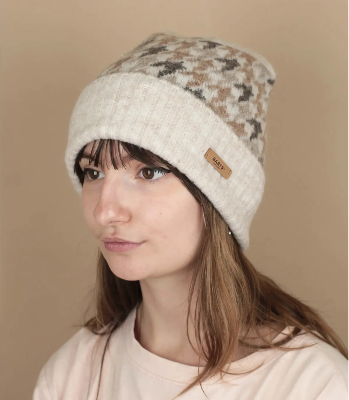 Berretto con risvolto con motivo pied-de-poule da donna  Sterena Beanie cream     
