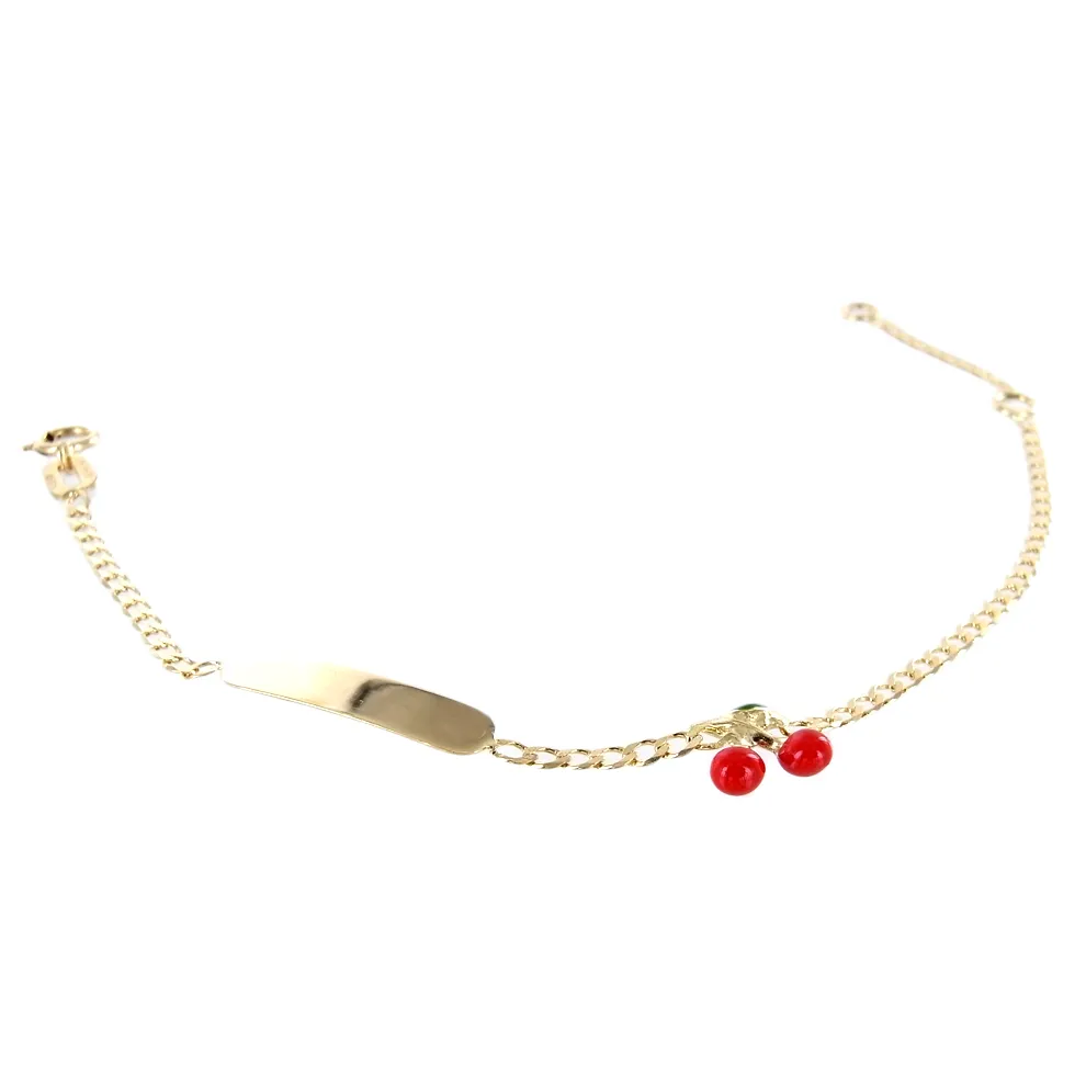 Bracciale da bambina in oro giallo con targhetta - CILIEGIE