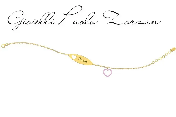 Bracciale Nanan con Targhetta Charms cuore rosa in oro giallo 9 kt NGLD0044