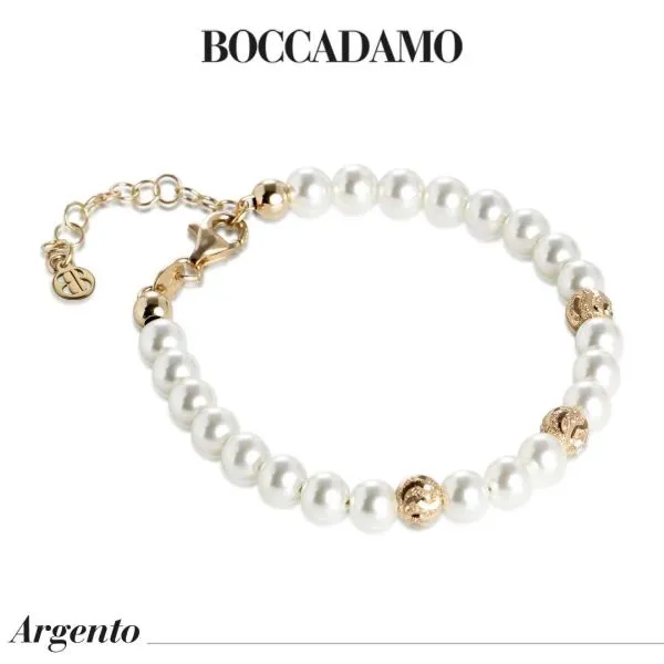 Bracciale placcato oro giallo con perle  e sfere diamantate    