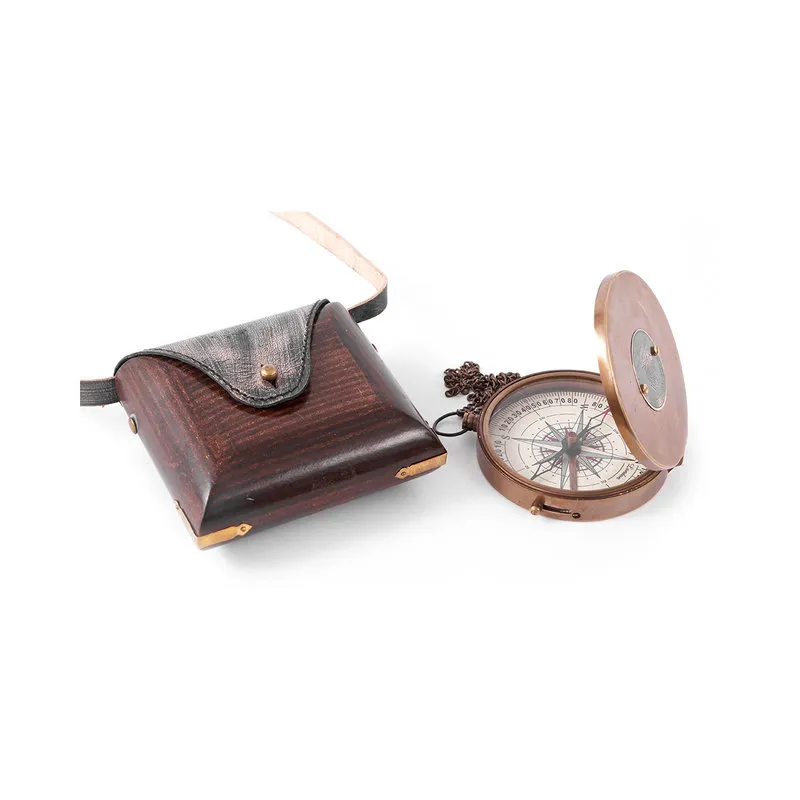 Braid Bussola in ottone con custodia in ecopelle/legno