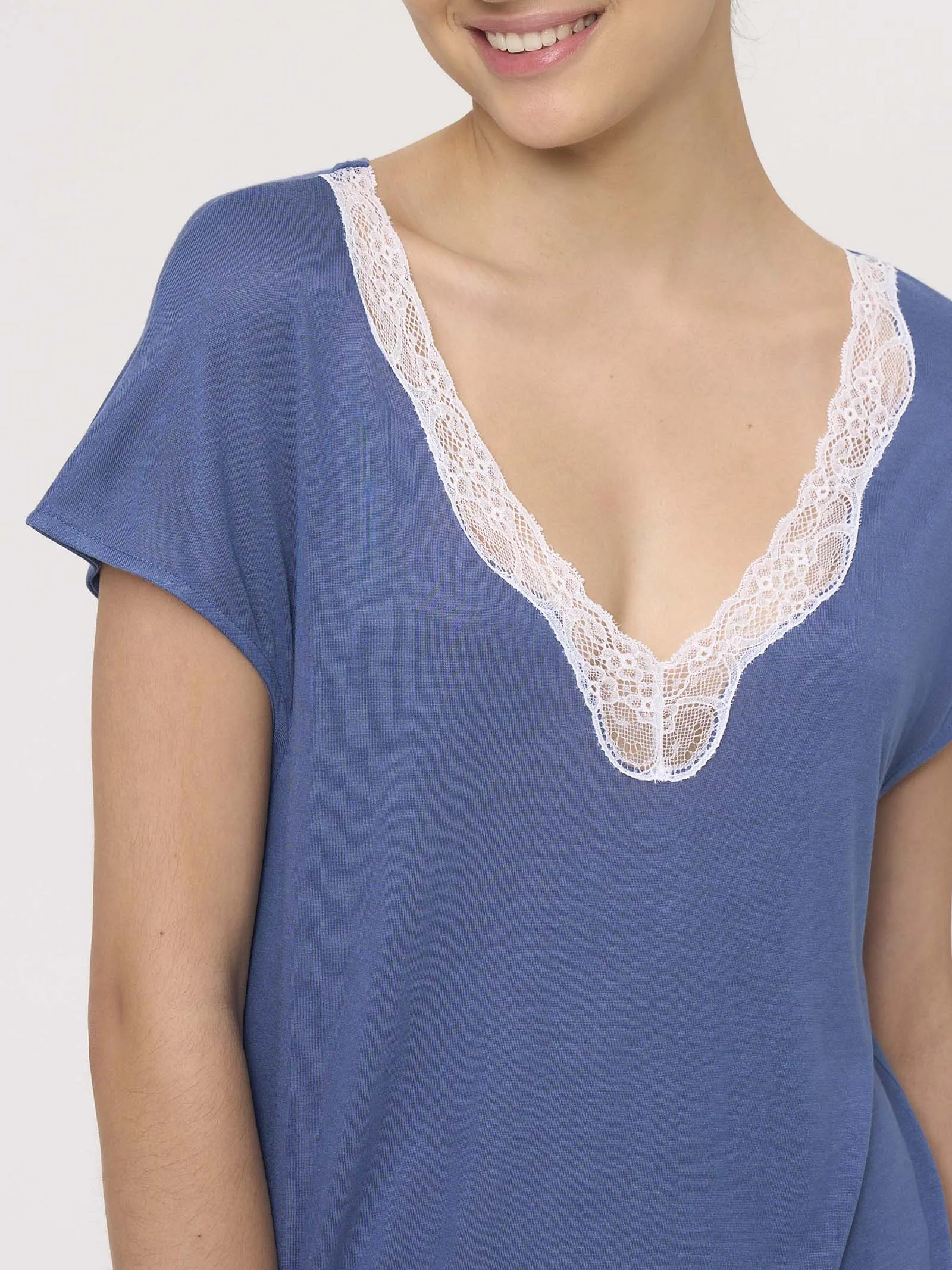 Camicia da notte girocollo lunga in Jersey di modal - Sea Fog