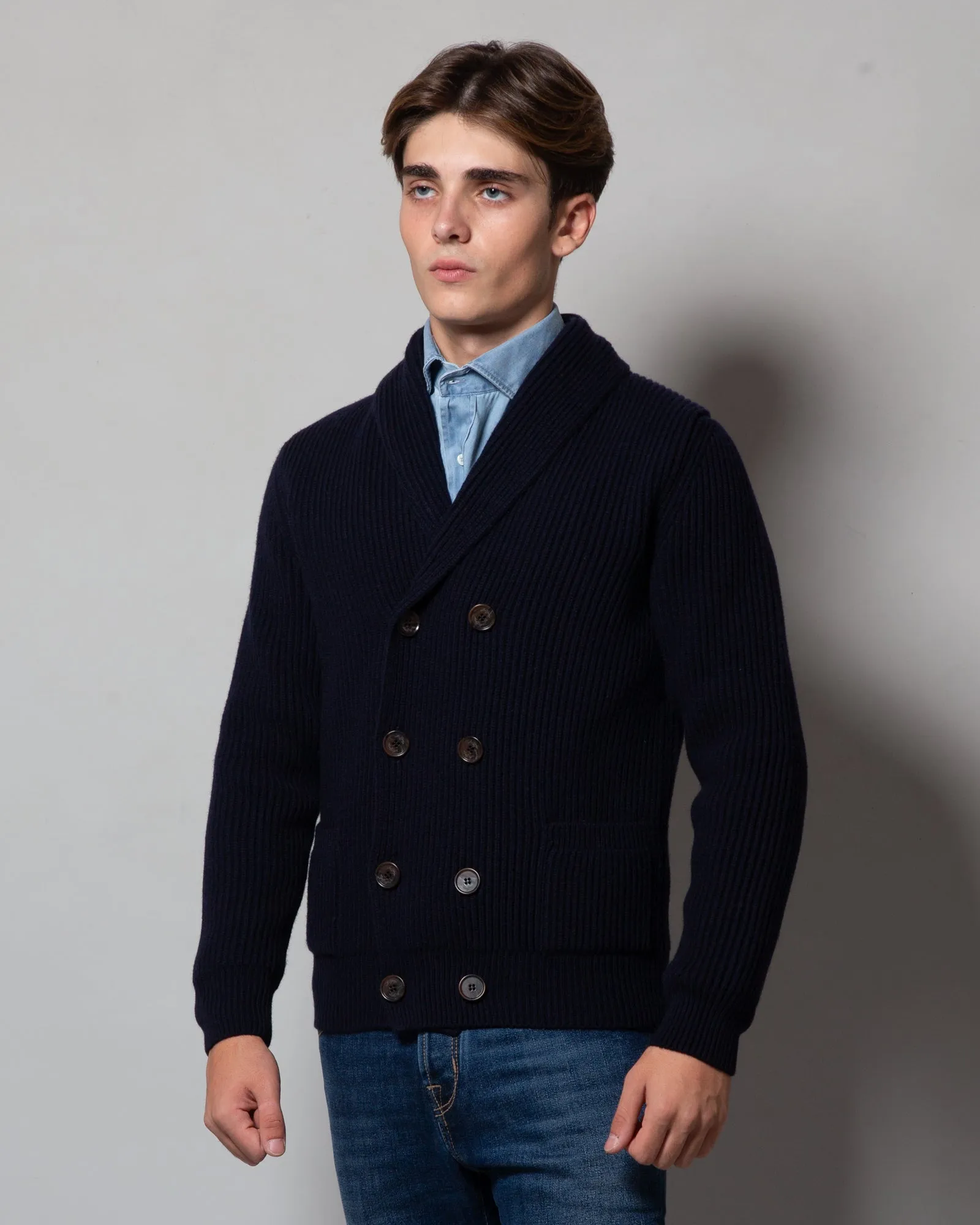 Cardigan doppio petto in lana e cashmere