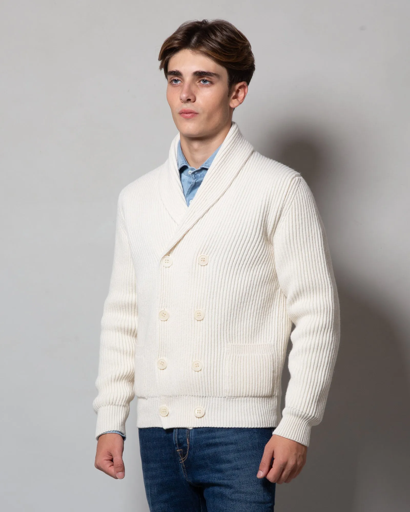 Cardigan doppio petto in lana e cashmere