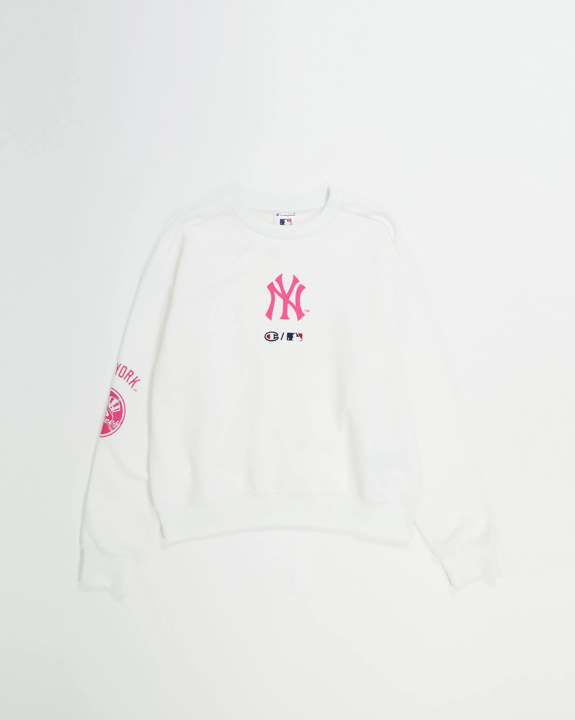 Champion x MLB Felpa Boxy In French Terry New York Yankees Bianco Donna