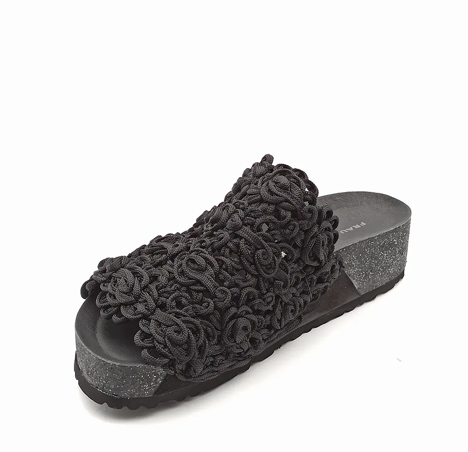 Ciabatta Donna Con Fascia Frau 6098 Macrame Nero