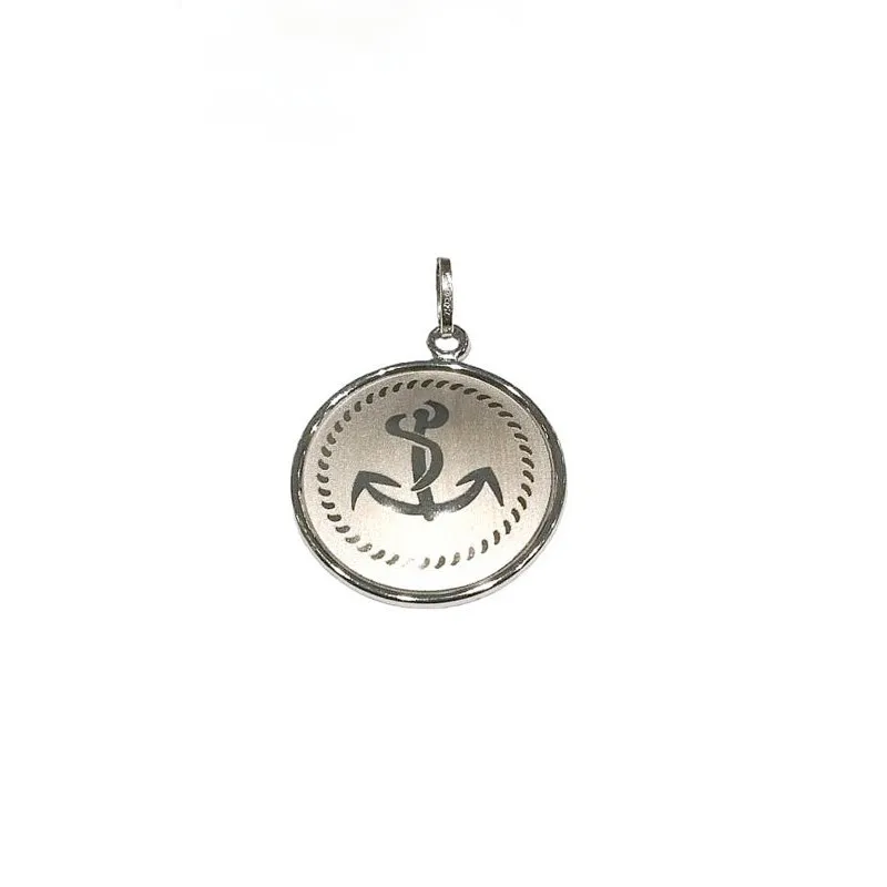 CIONDOLO MEDAGLIETTA ANCORA IN ORO BIANCO 18 KT + COLLANA IN OMAGGIO