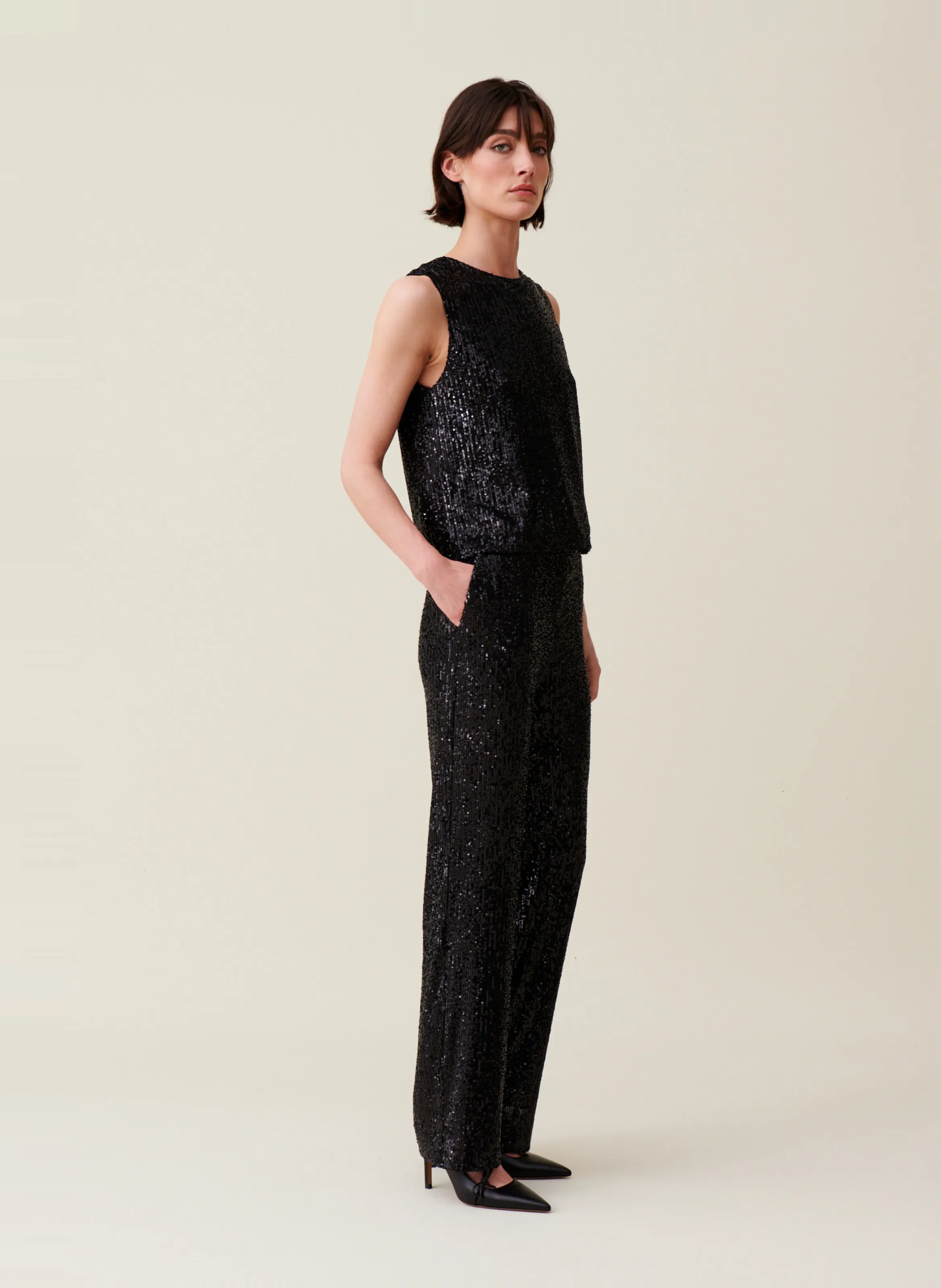  CLAUDIE PIERLOT   Pantaloni a zampa con paillettes | Nero