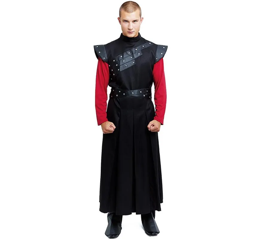 Costume da re medievale nero con borchie per uomo
