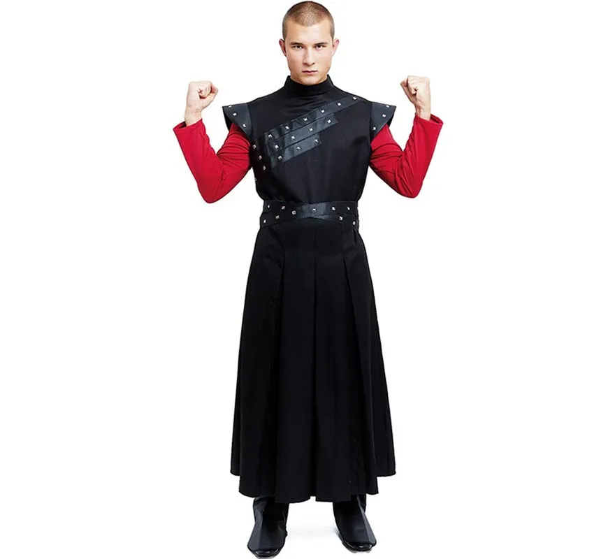 Costume da re medievale nero con borchie per uomo