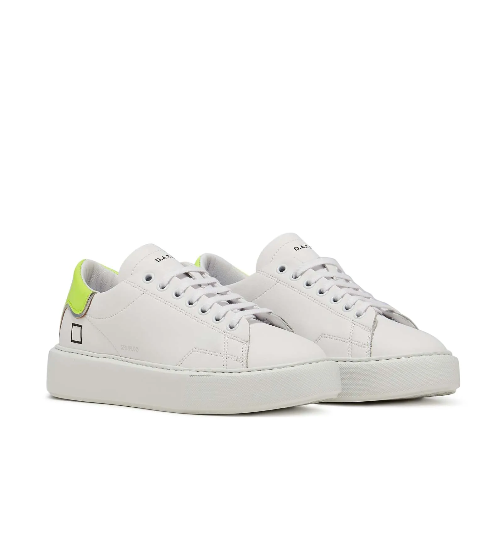 D.A.T.E. donna SFERA FLUO WHITE-YELLOW scarpa sneaker pelle bianco