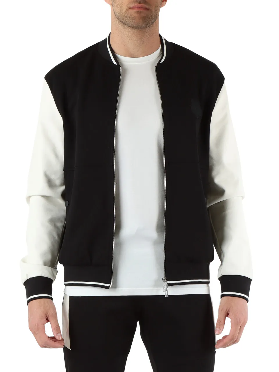 Felpa bomber regular fit con maniche in ecopelle