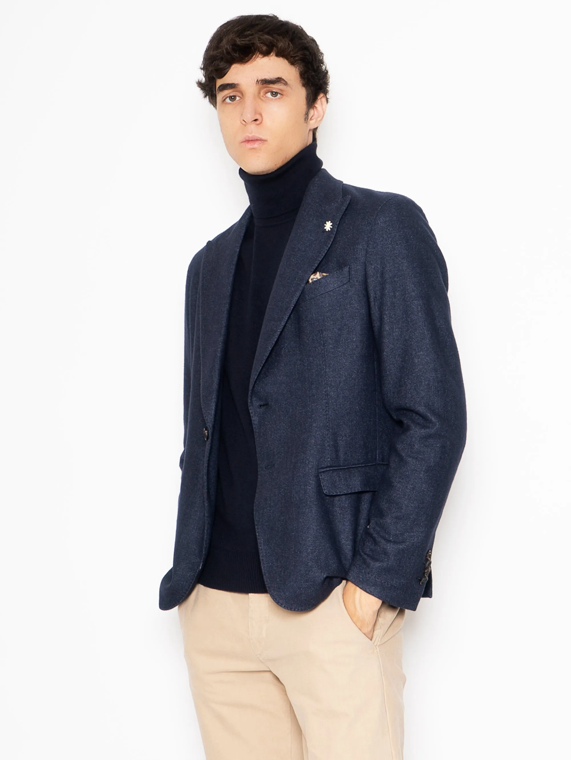 Giacca ad un Petto in Lana Blu