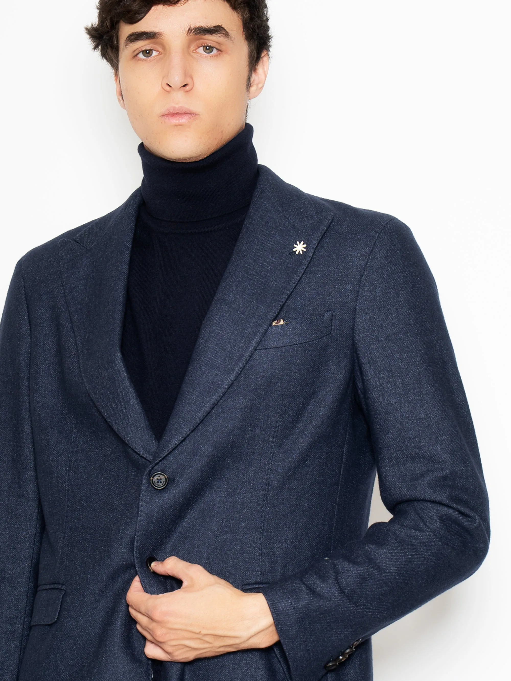 Giacca ad un Petto in Lana Blu