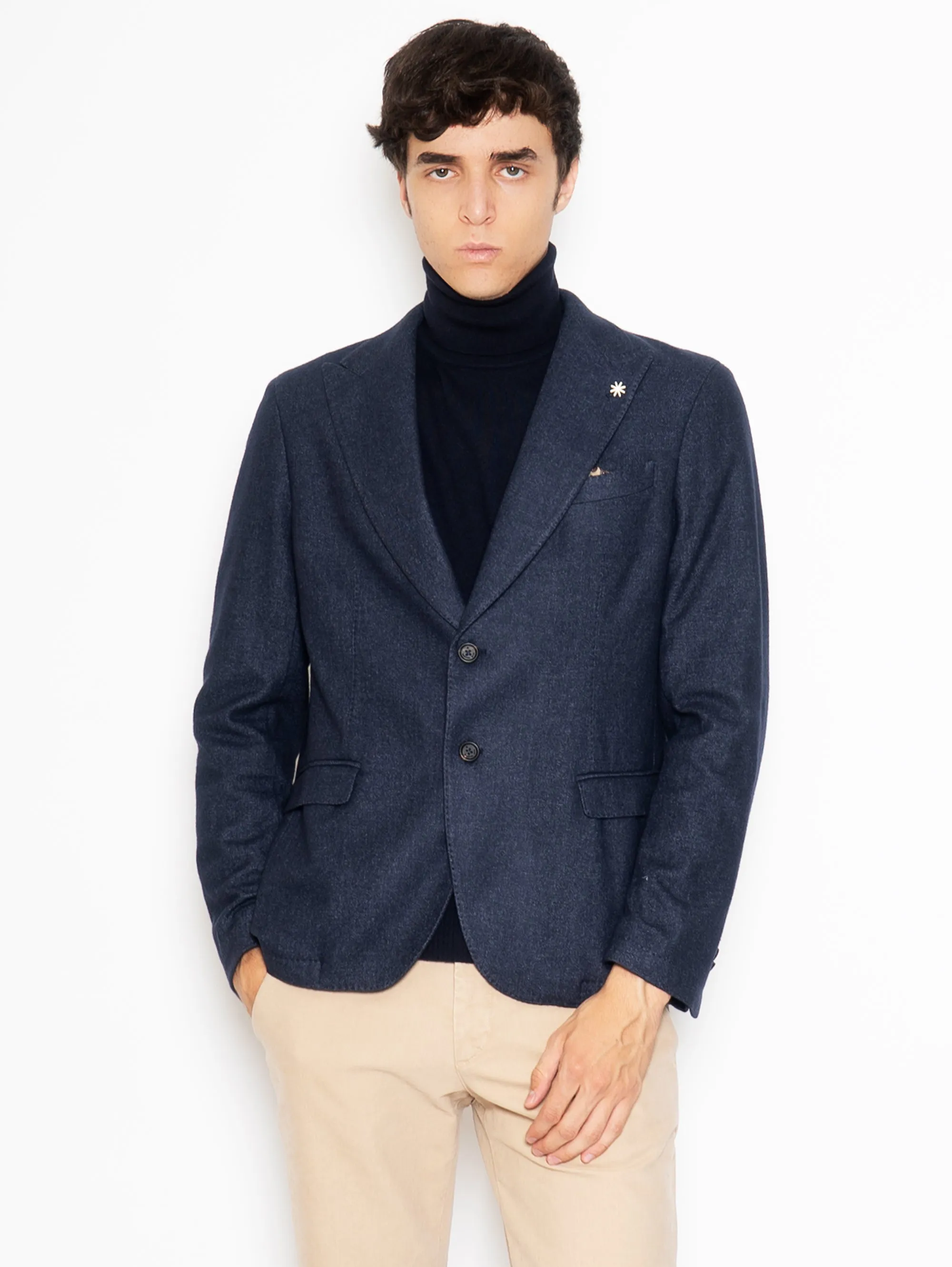 Giacca ad un Petto in Lana Blu