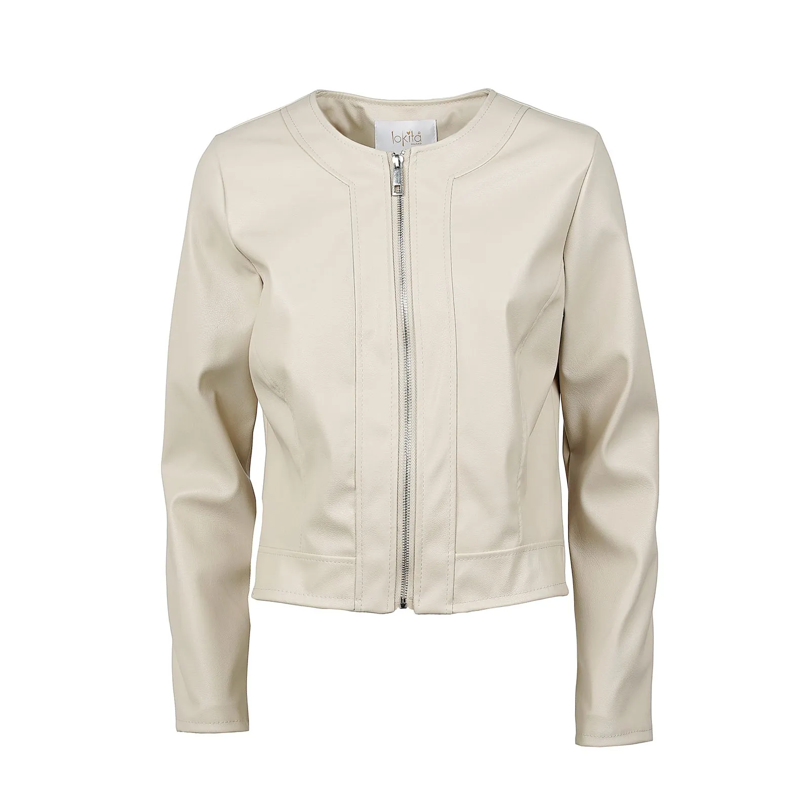 Giacca panna in ecopelle con zip