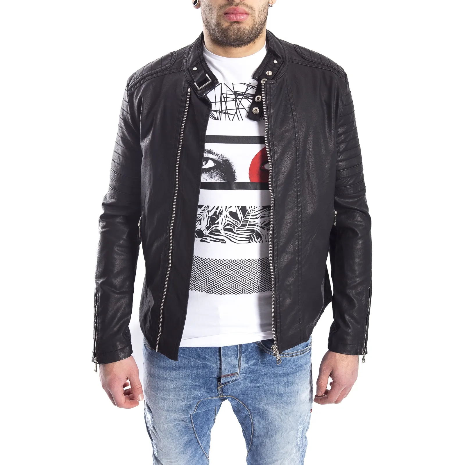 GIANNI LUPO Giubbotto in ecopelle NERO Art. GL005