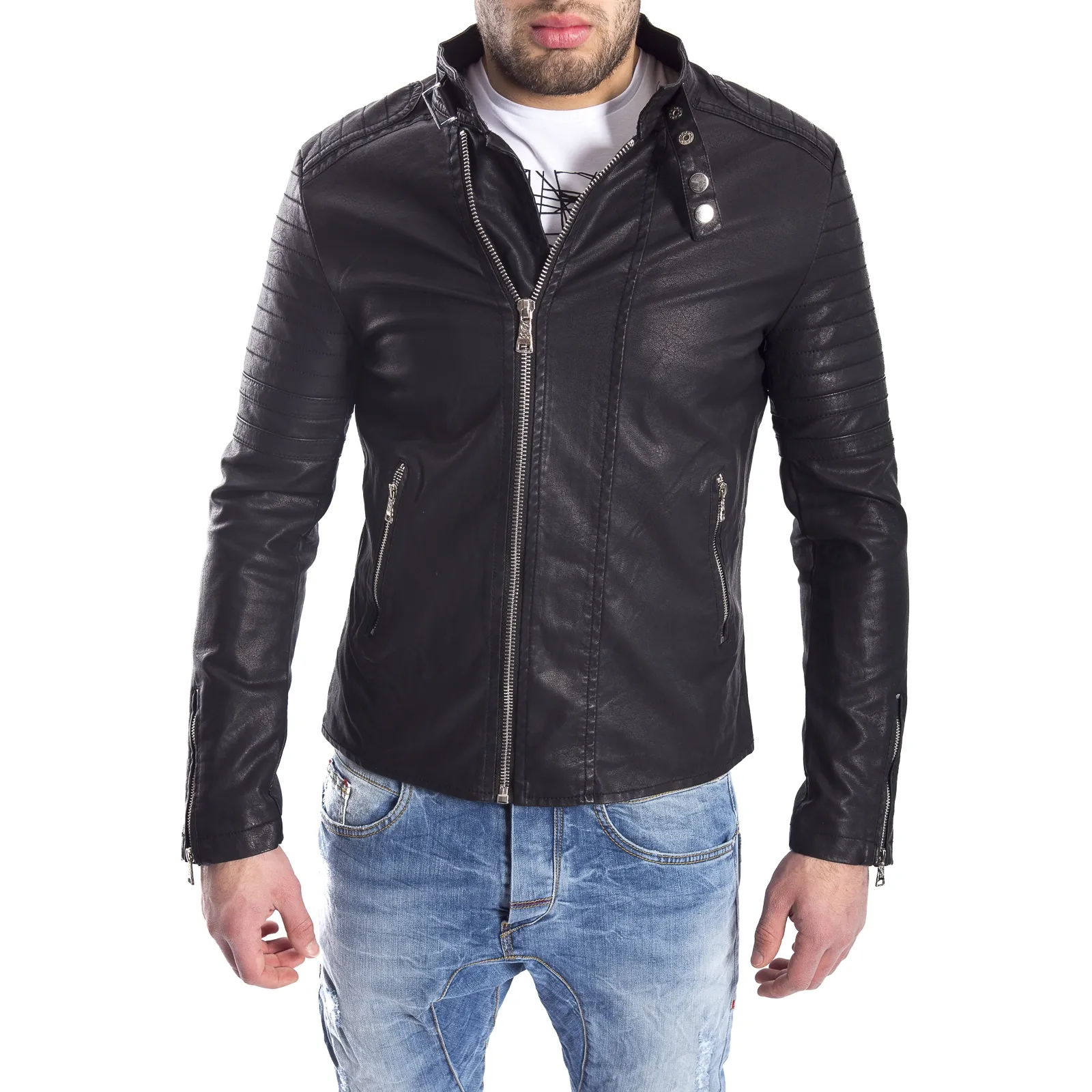 GIANNI LUPO Giubbotto in ecopelle NERO Art. GL005