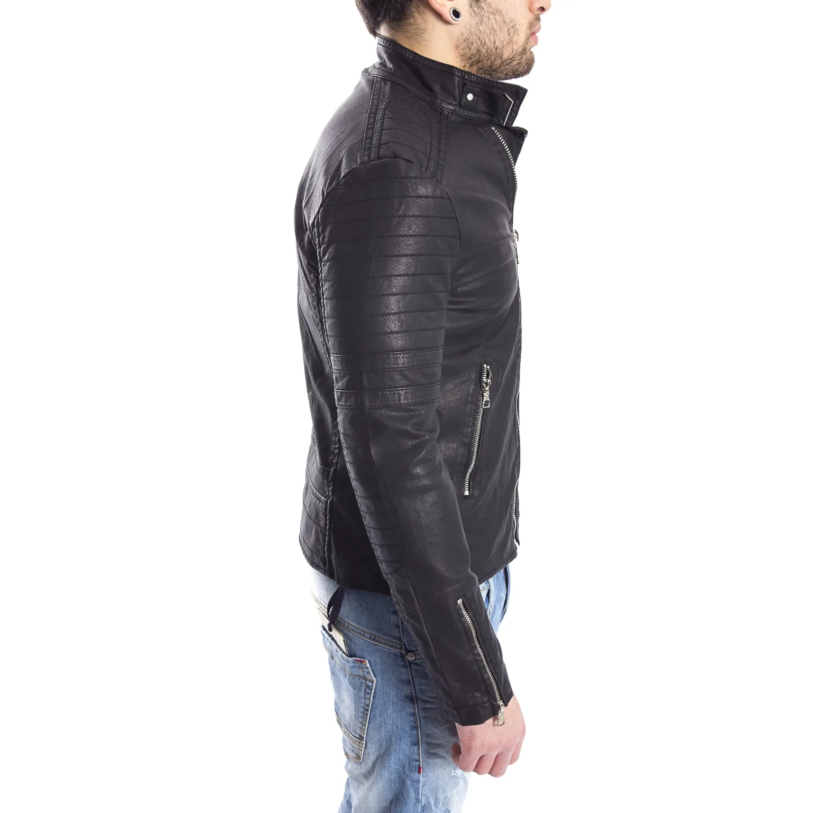 GIANNI LUPO Giubbotto in ecopelle NERO Art. GL005