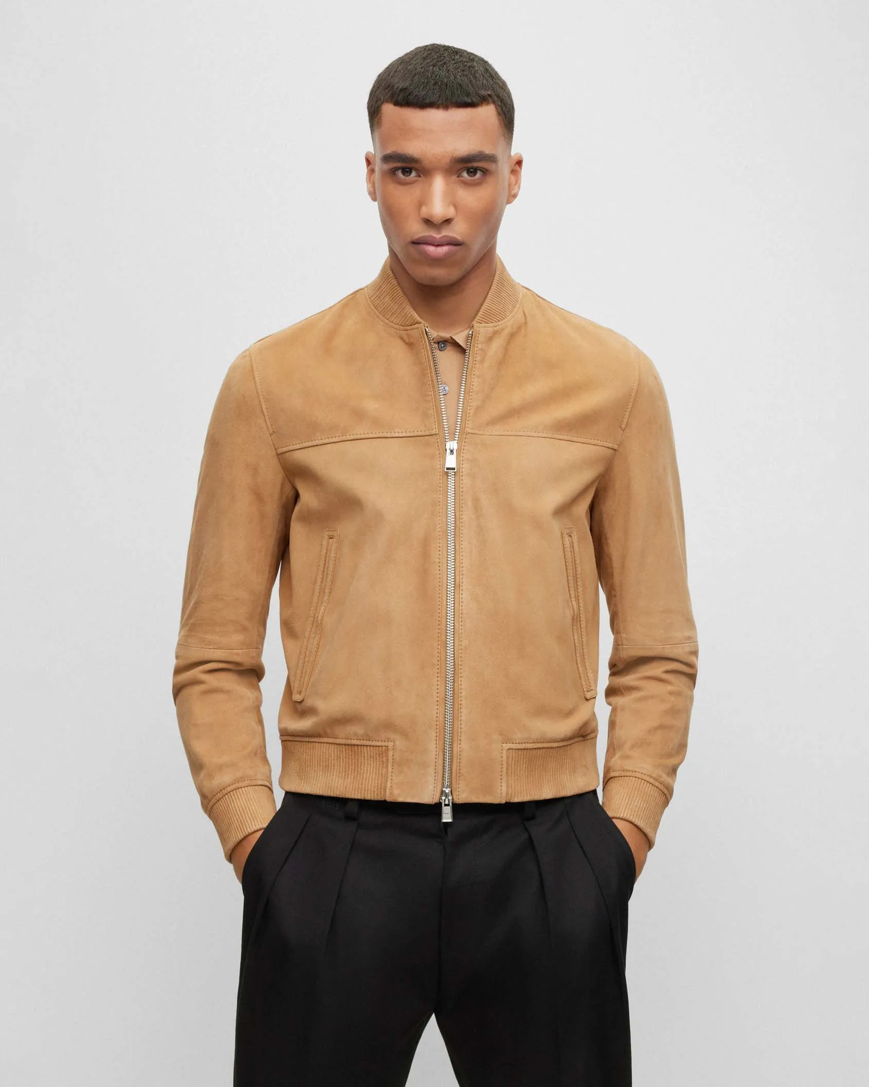 Giubbino bomber Malbano in pelle scamosciata color biscotto