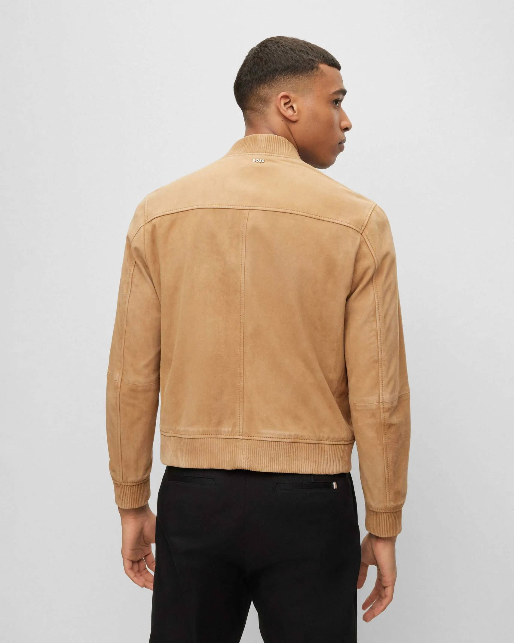 Giubbino bomber Malbano in pelle scamosciata color biscotto