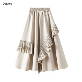 Gonna asimmetrica alla moda Gonna lunga con volant pieghe da donna elegante lunga