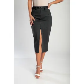 Gonna midi elegante con cintura, grigia