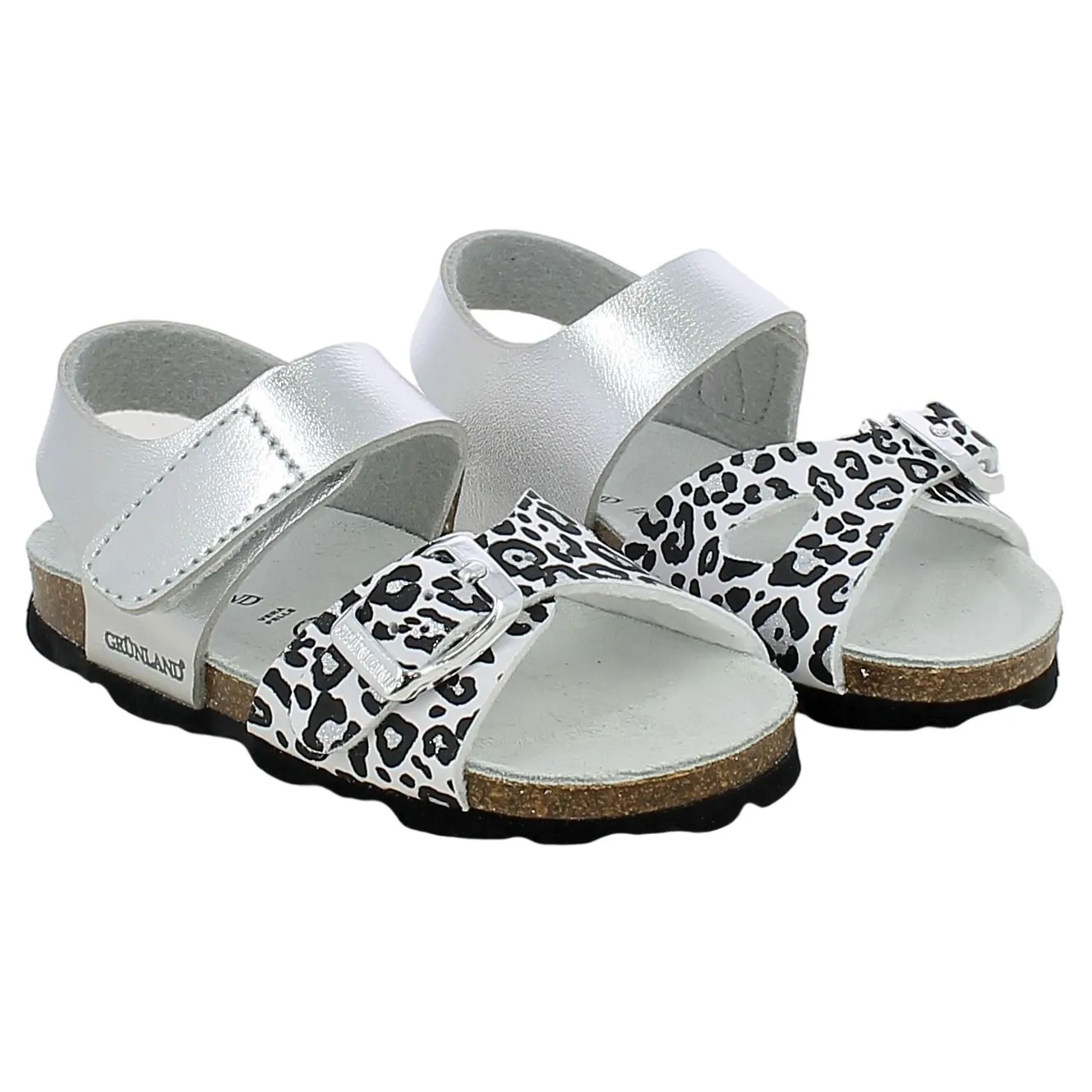 Grunland  Sandalo fusbet argento e animalier 