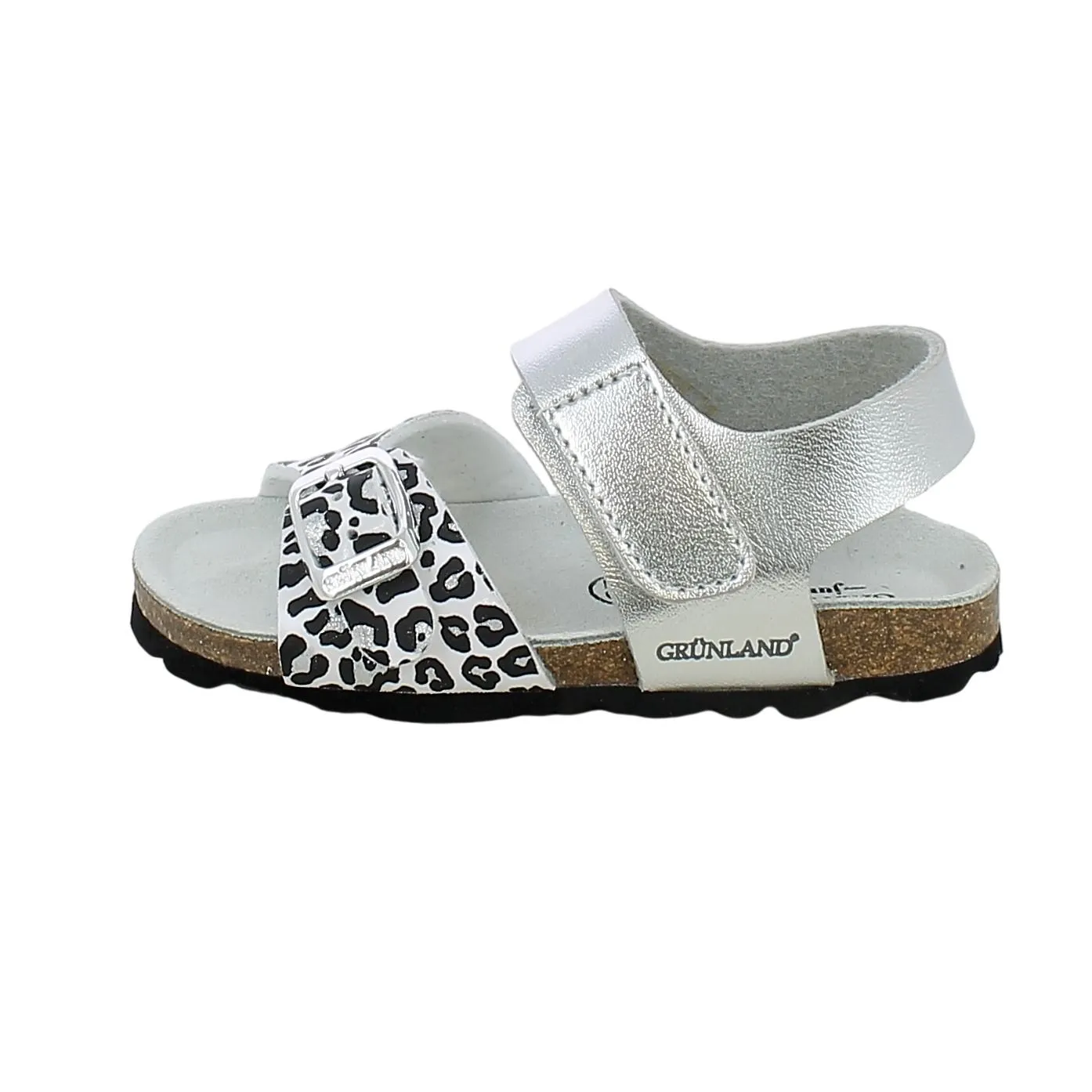 Grunland  Sandalo fusbet argento e animalier 
