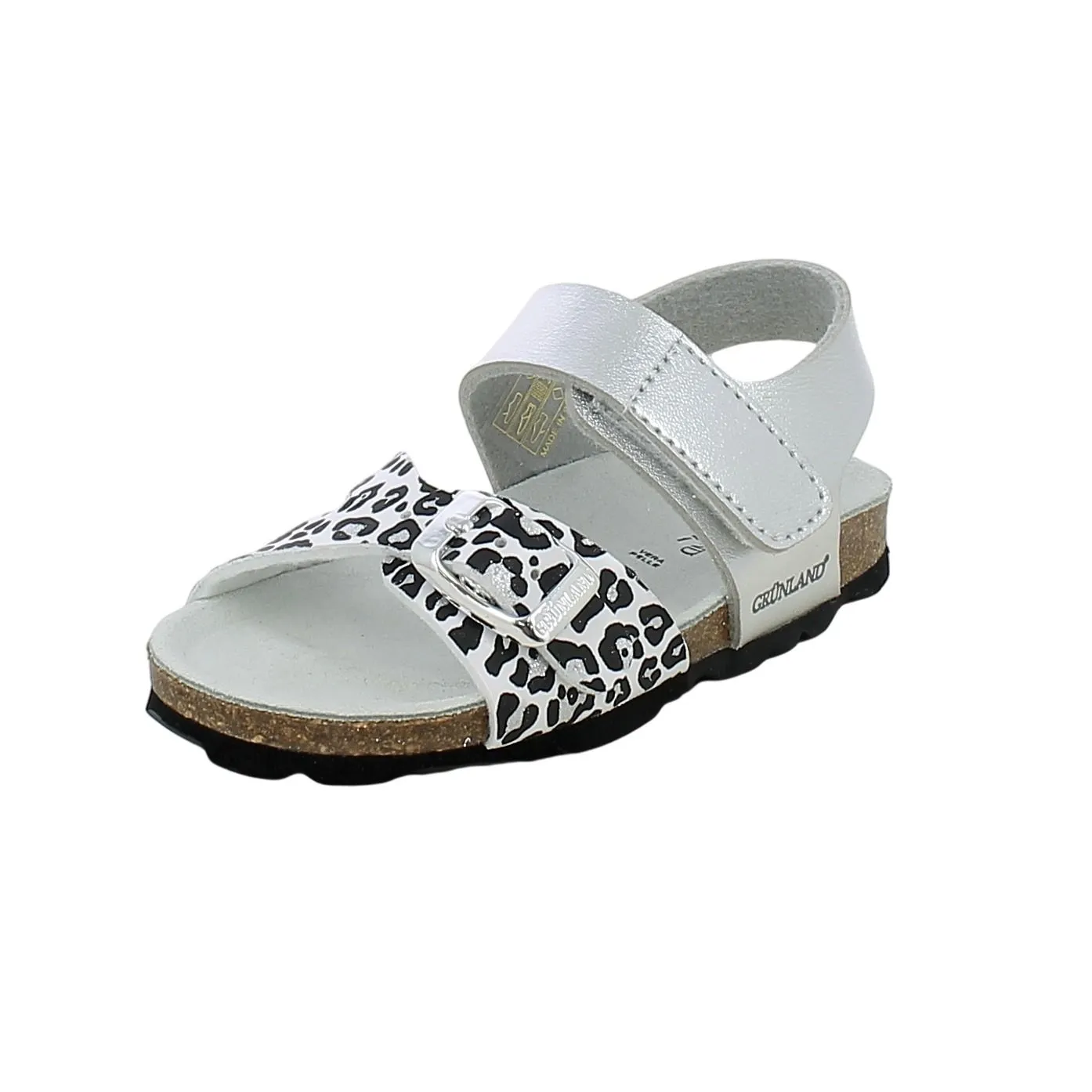 Grunland  Sandalo fusbet argento e animalier 