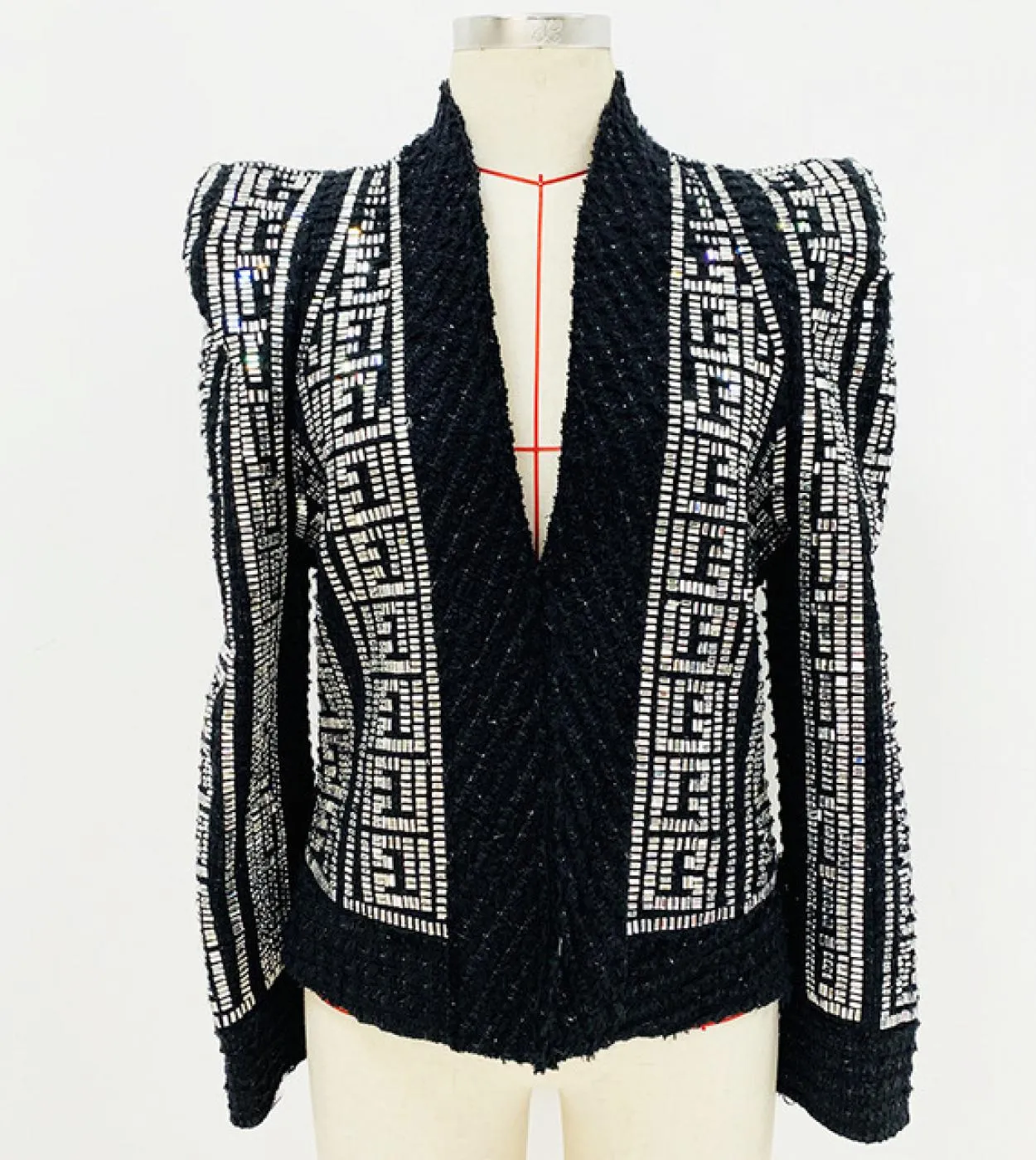 Harleyfashion nuova personalità scrollata di spalle industria pesante personalizzazione strass linea luminosa giacca di tweed co