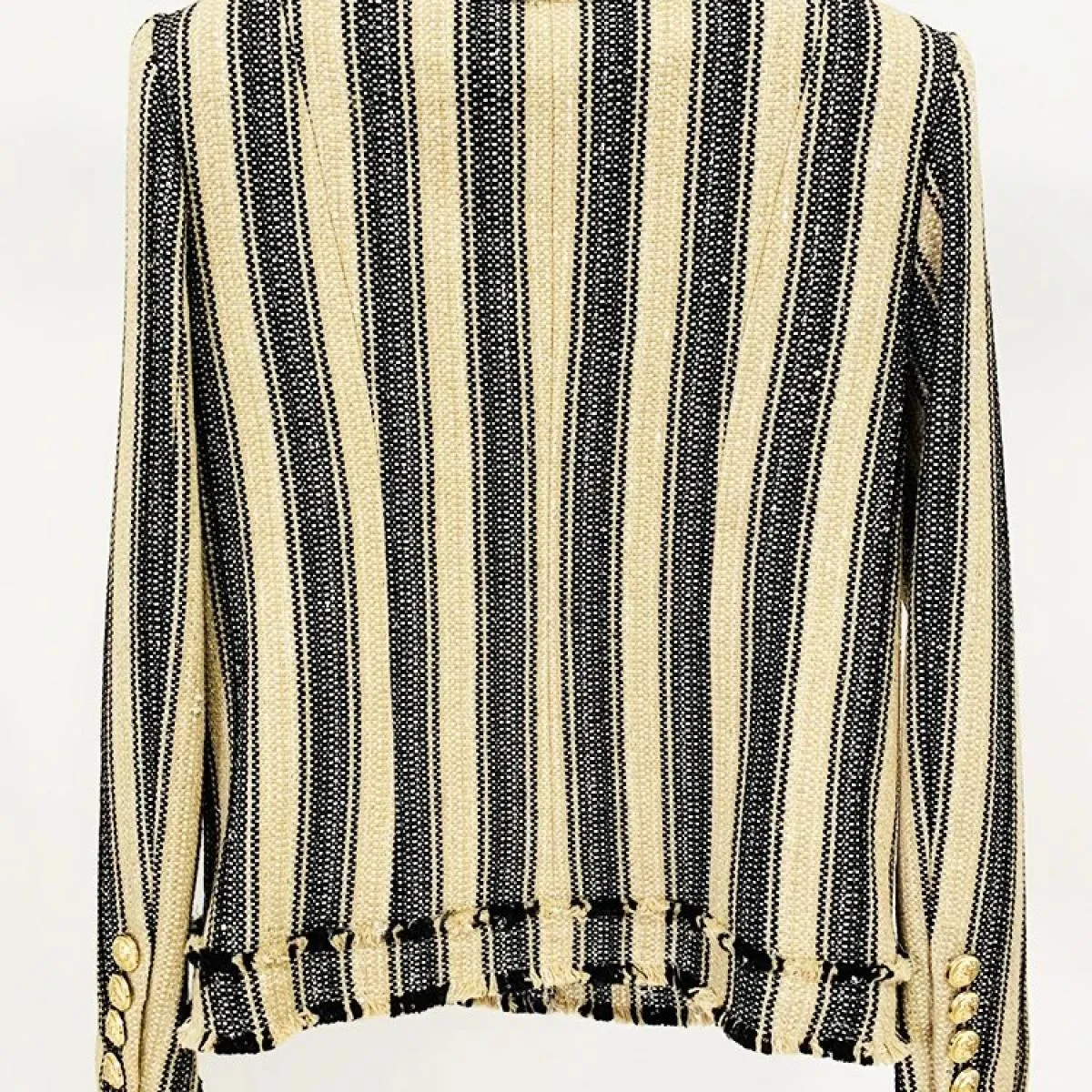 High Street Newest 2023 A/w Designer Capispalla da donna Elegante giallo nero a righe nappe e frange giacca di tweed