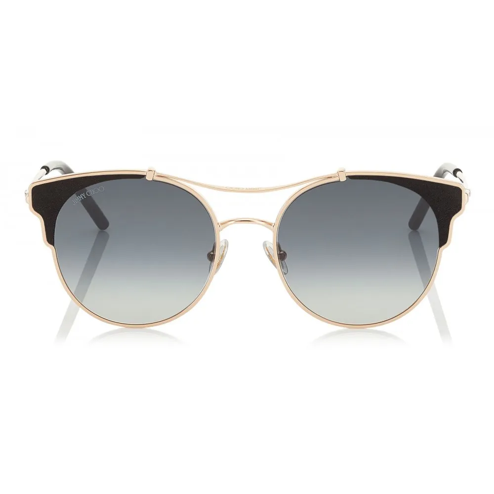 Jimmy Choo - Lue - Occhiali da Sole Cat Eye Dorati Rame con Dettagli in Pelle Nera - Occhiali da Sole - Jimmy Choo Eyewear