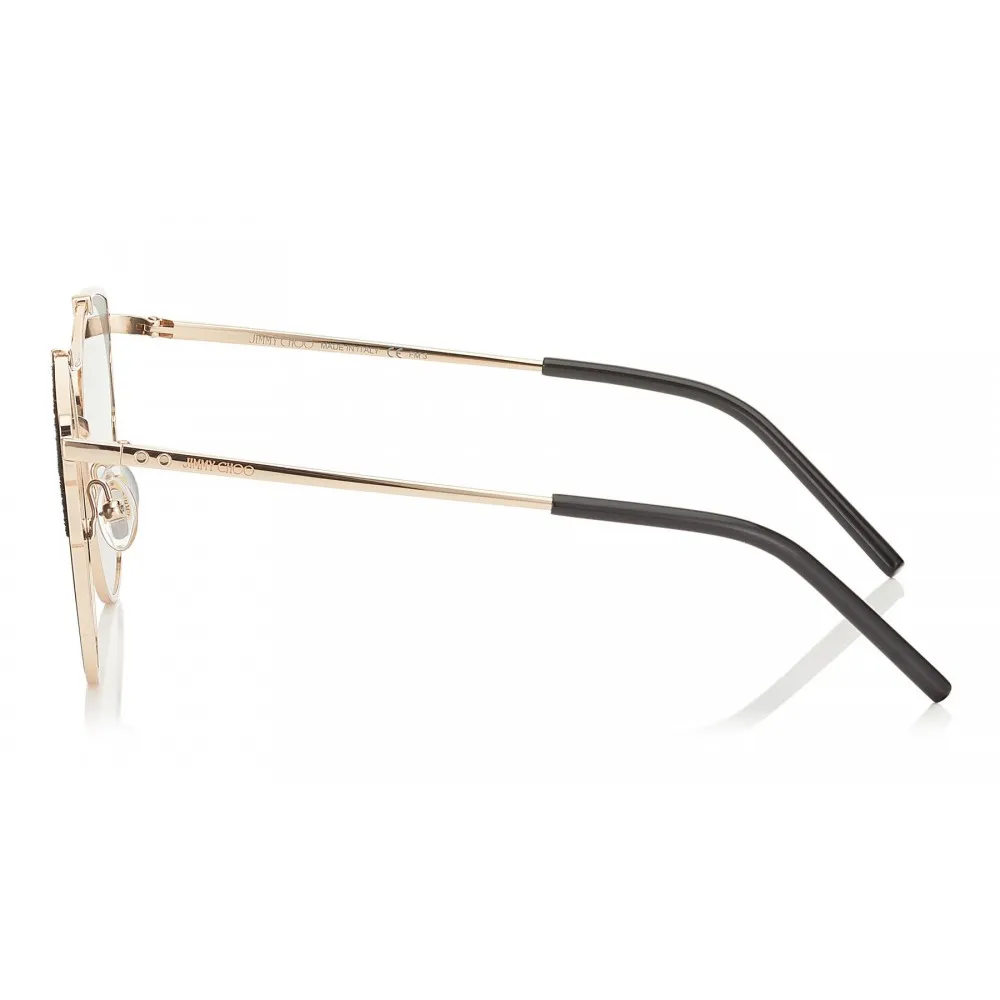 Jimmy Choo - Lue - Occhiali da Sole Cat Eye Dorati Rame con Dettagli in Pelle Nera - Occhiali da Sole - Jimmy Choo Eyewear