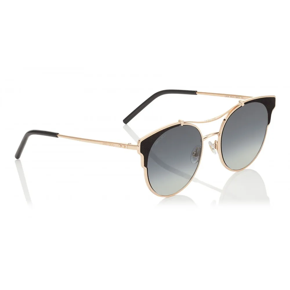 Jimmy Choo - Lue - Occhiali da Sole Cat Eye Dorati Rame con Dettagli in Pelle Nera - Occhiali da Sole - Jimmy Choo Eyewear