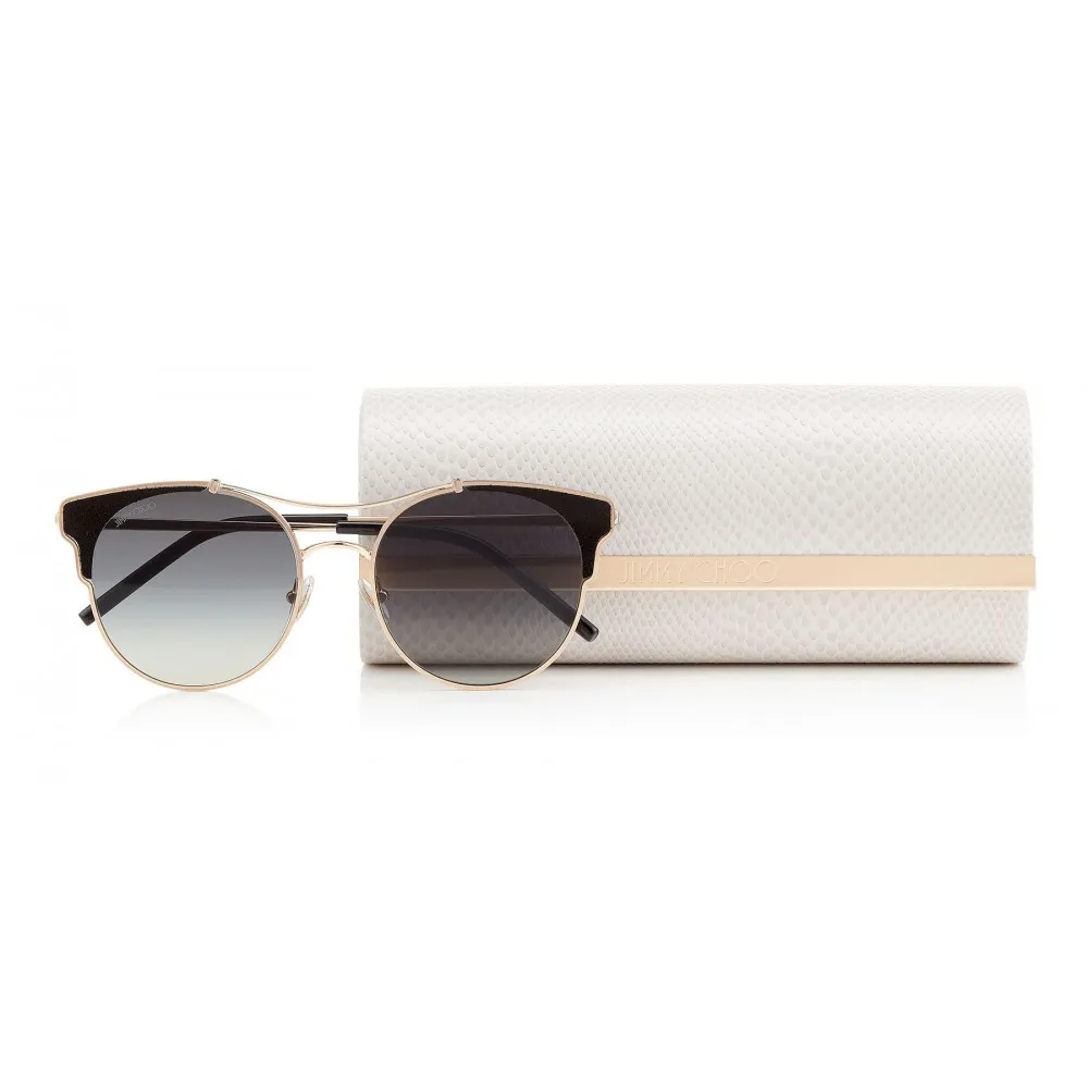 Jimmy Choo - Lue - Occhiali da Sole Cat Eye Dorati Rame con Dettagli in Pelle Nera - Occhiali da Sole - Jimmy Choo Eyewear