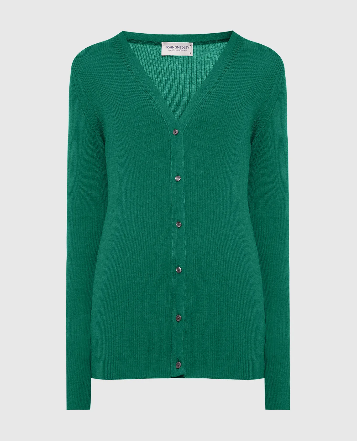 John Smedley Cardigan Lasca verde in lana a coste LASCA